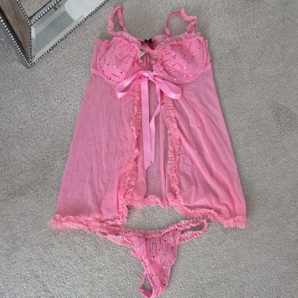 Victoria's Secret Pink Lace Chemise Set